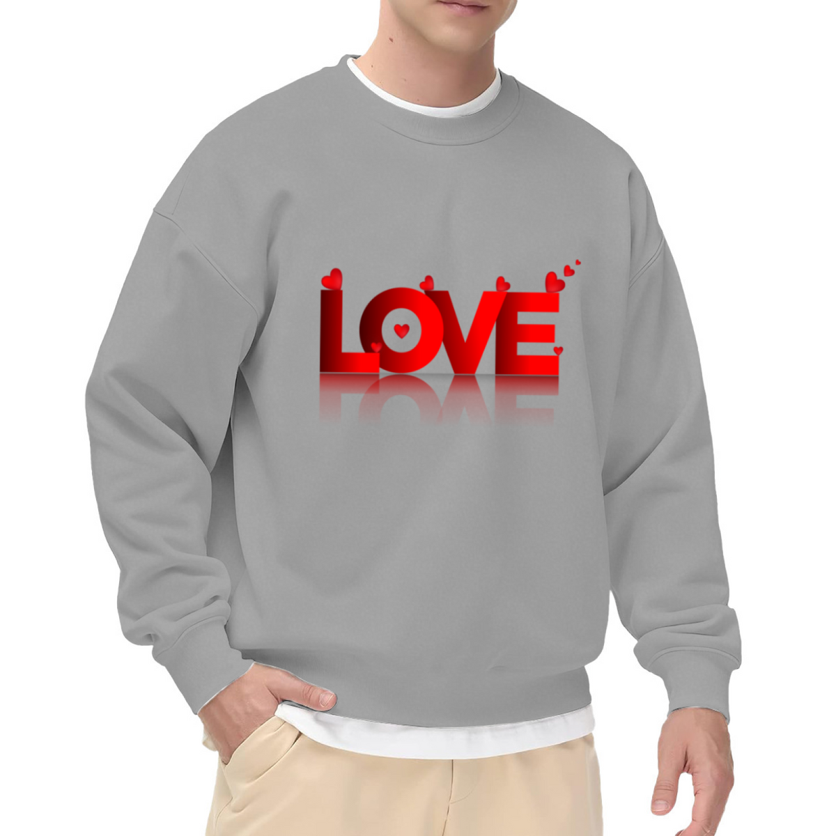 Red LOVE With Heart Decoration Romantic Crewneck Sweatshirt