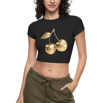 Luxury Golden LOVE Cherry Black Cropped Top