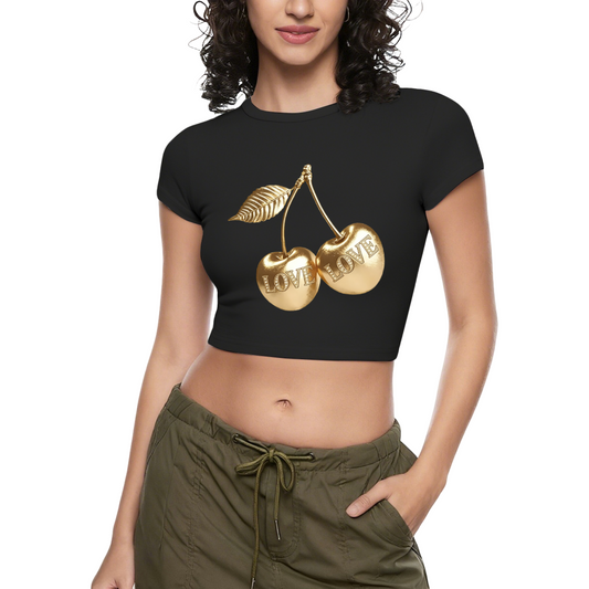 Luxury Golden LOVE Cherry Black Cropped Top