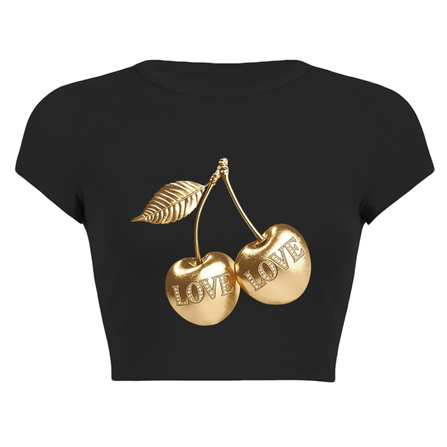 Luxury Golden LOVE Cherry Black Cropped Top