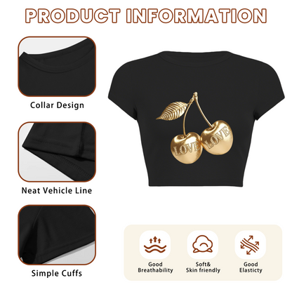 Luxury Golden LOVE Cherry Black Cropped Top