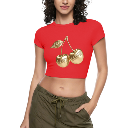 Luxury Golden LOVE Cherry Black Cropped Top