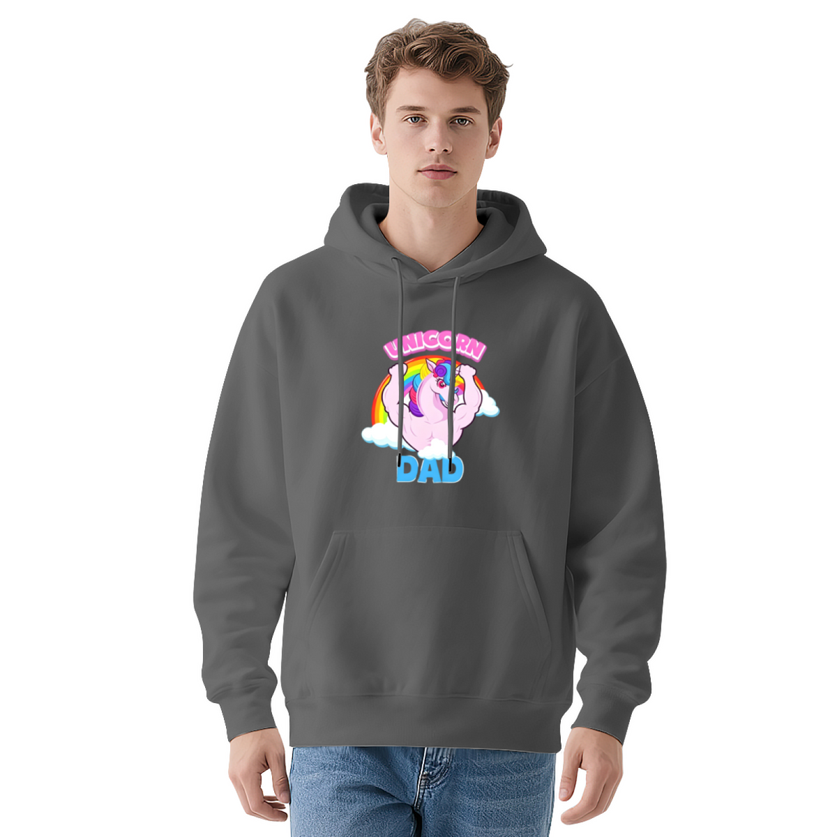 Muscular Unicorn Dad Funny Rainbow Hoodie