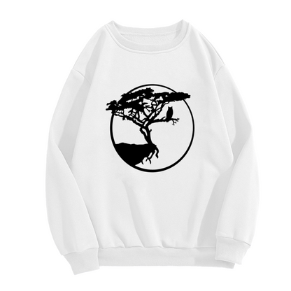 Circle Tree Owl Dark Nature Silhouette Crewneck Sweatshirt