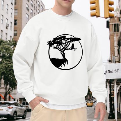Circle Tree Owl Dark Nature Silhouette Crewneck Sweatshirt