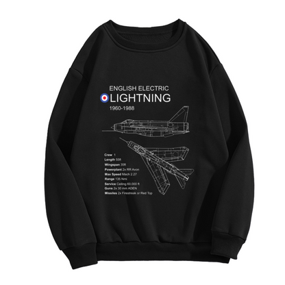 English Electric Lightning Jet Blueprint Military Aviation Crewneck Sweatshirt