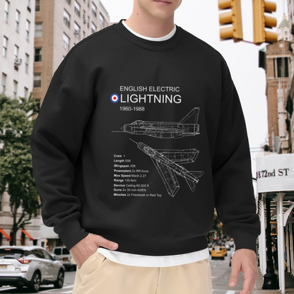 English Electric Lightning Jet Blueprint Military Aviation Crewneck Sweatshirt