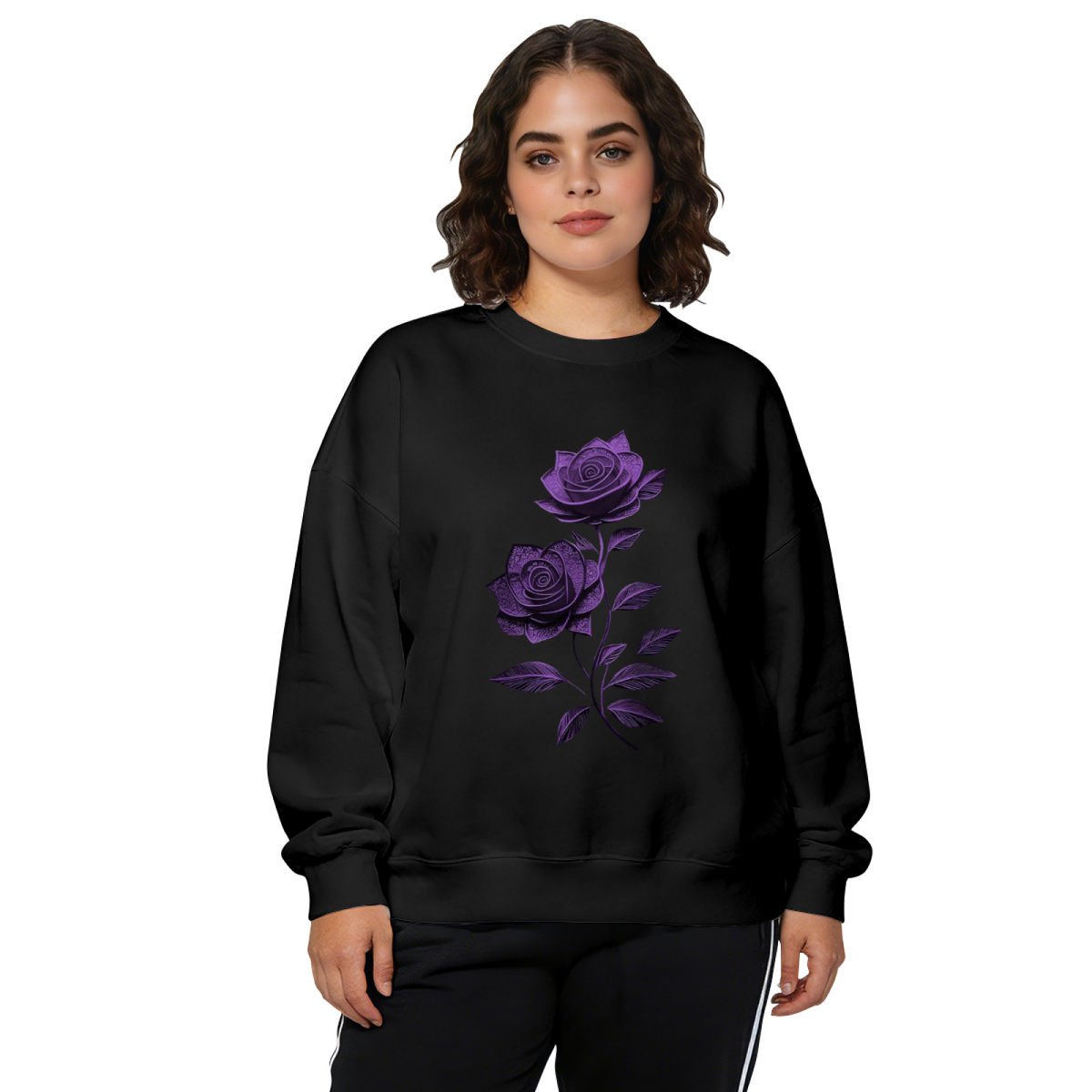 Gorgeous Purple Glitter Rose Art Print Crewneck Sweatshirt