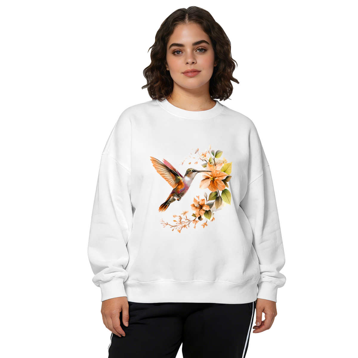 Watercolor Hummingbird & Blossom Nature?Inspired Crewneck Sweatshirt