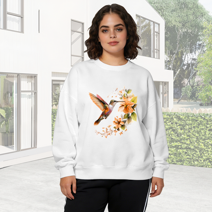 Watercolor Hummingbird & Blossom Nature?Inspired Crewneck Sweatshirt