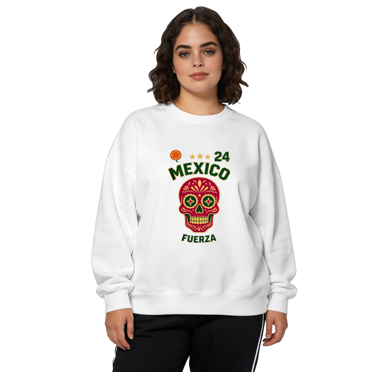 Mexico Sugar Skull Fuerza 24 Graphic Crewneck Sweatshirt