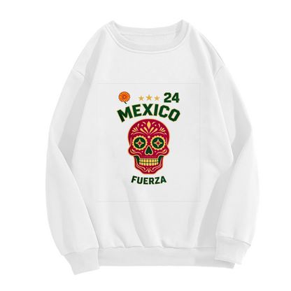 Mexico Sugar Skull Fuerza 24 Graphic Crewneck Sweatshirt