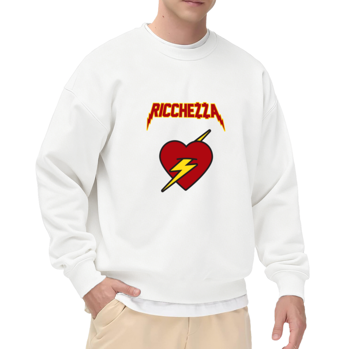 Ricchezza Heart Lightning Rock?Style Graphic Crewneck Sweatshirt