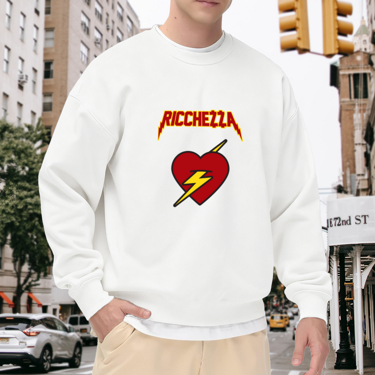 Ricchezza Heart Lightning Rock?Style Graphic Crewneck Sweatshirt