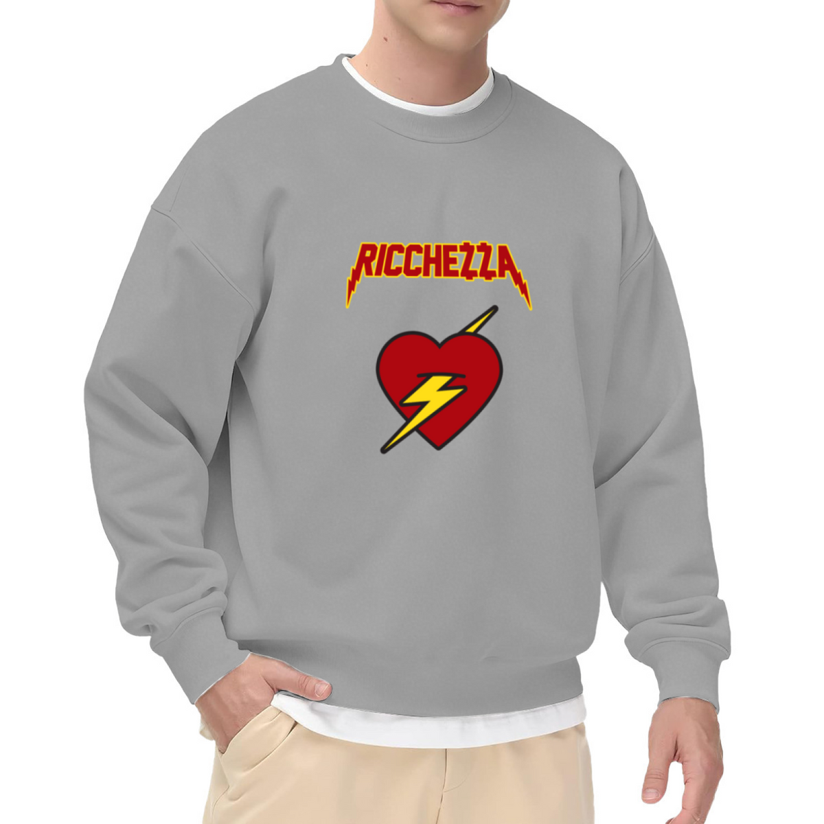 Ricchezza Heart Lightning Rock?Style Graphic Crewneck Sweatshirt