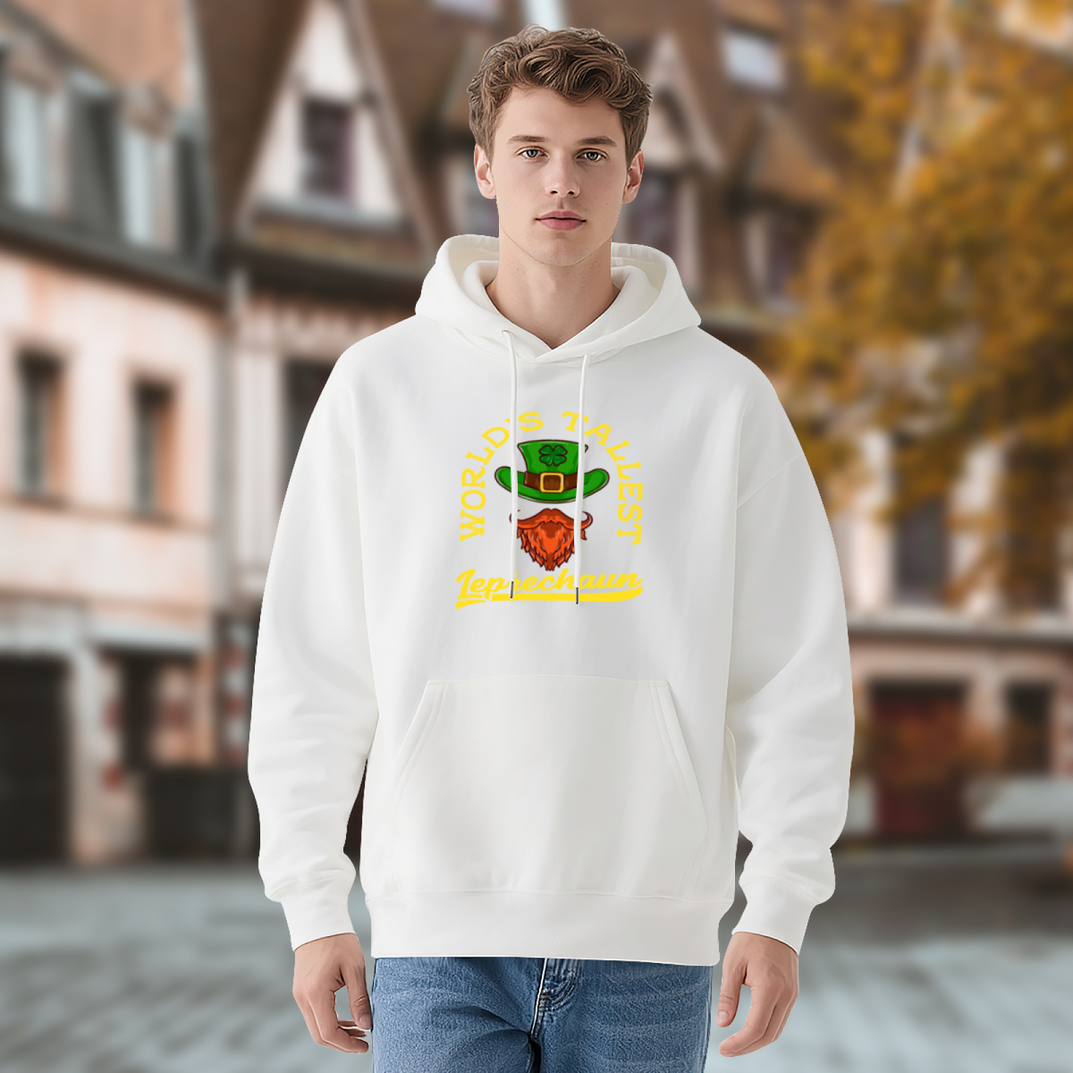 World¡¯s Tallest Leprechaun White Hoodie, St Patrick Day Cozy Casual Pullover Unisex
