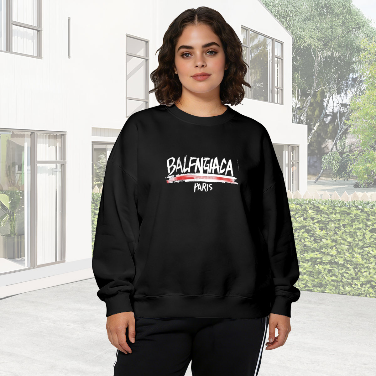 Stylish Graffiti Paris Letter Print Crewneck Sweatshirt