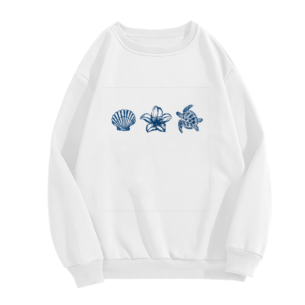 Sea Shell Turtle Lily Coastal Theme Crewneck Sweatshirt