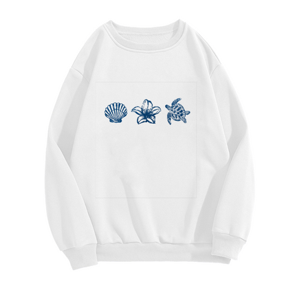 Sea Shell Turtle Lily Coastal Theme Crewneck Sweatshirt