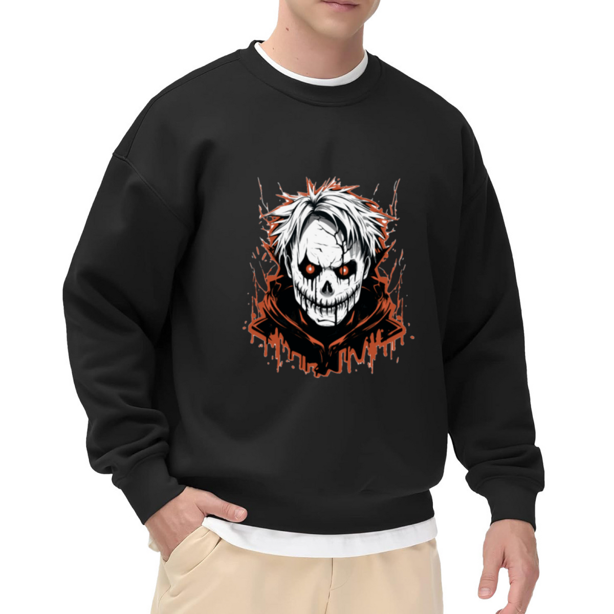 Scary Skull Anime Horror Style Crewneck Sweatshirt