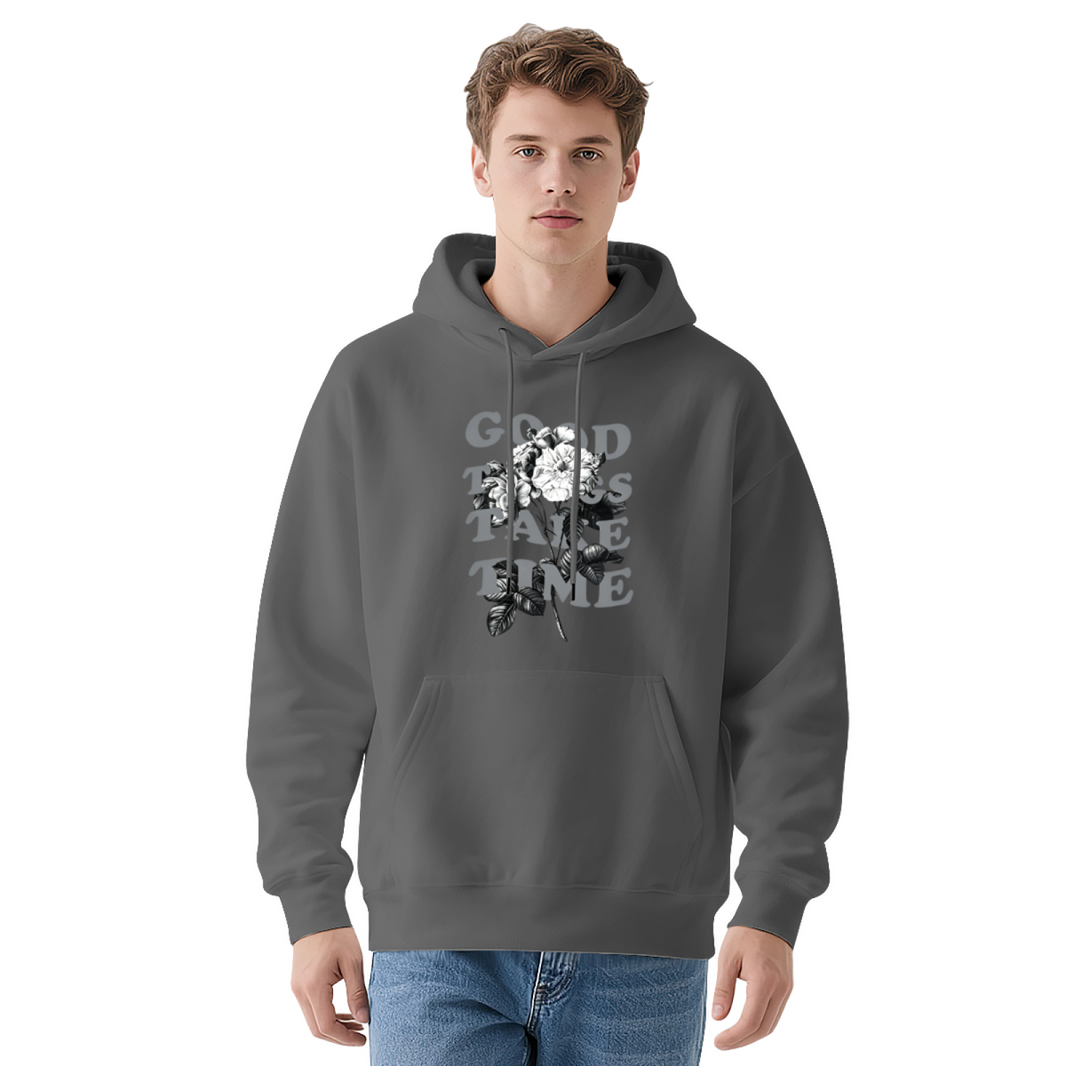 Vintage Rose Art Good Things Take Time Hoodie