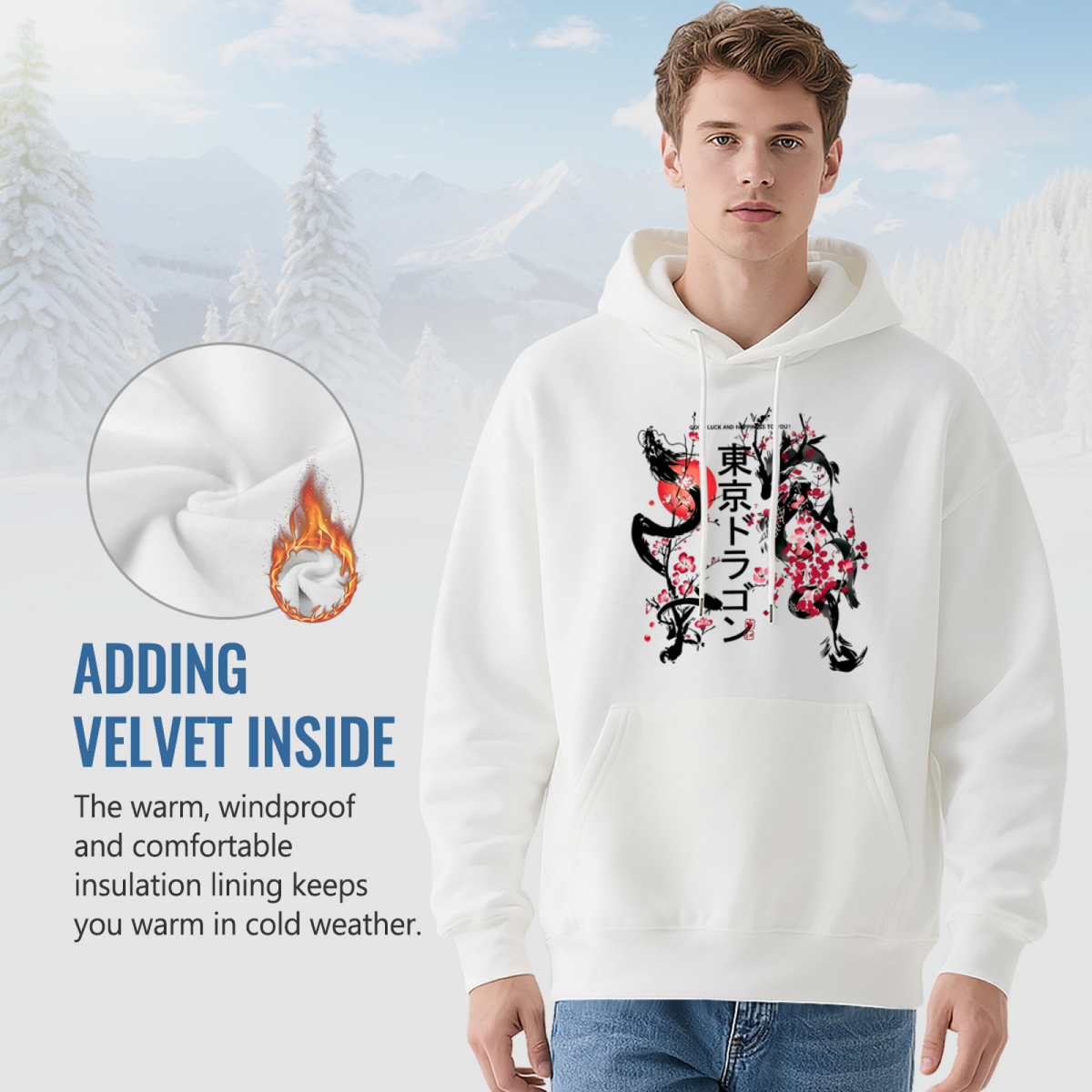 Tokyo Dragon Sakura Japanese Aesthetic Art?Print Fashion Hoodie