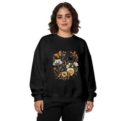 Vintage Botanical Butterfly Floral Art Crewneck Sweatshirt | Retro Garden Print Pullover