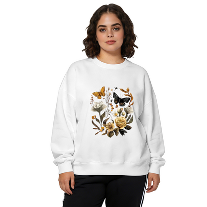 Vintage Botanical Butterfly Floral Art Crewneck Sweatshirt | Retro Garden Print Pullover
