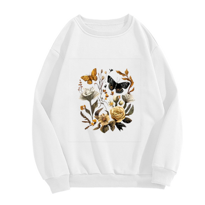 Vintage Botanical Butterfly Floral Art Crewneck Sweatshirt | Retro Garden Print Pullover