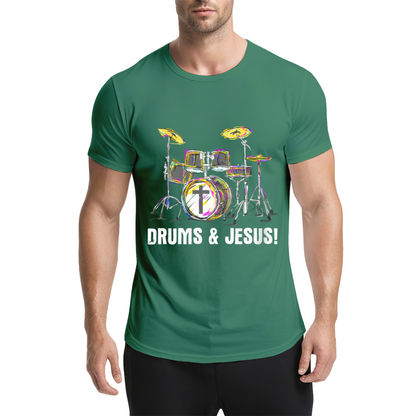 Drums & Jesus Colorful Drum Kit Christian Music Tee