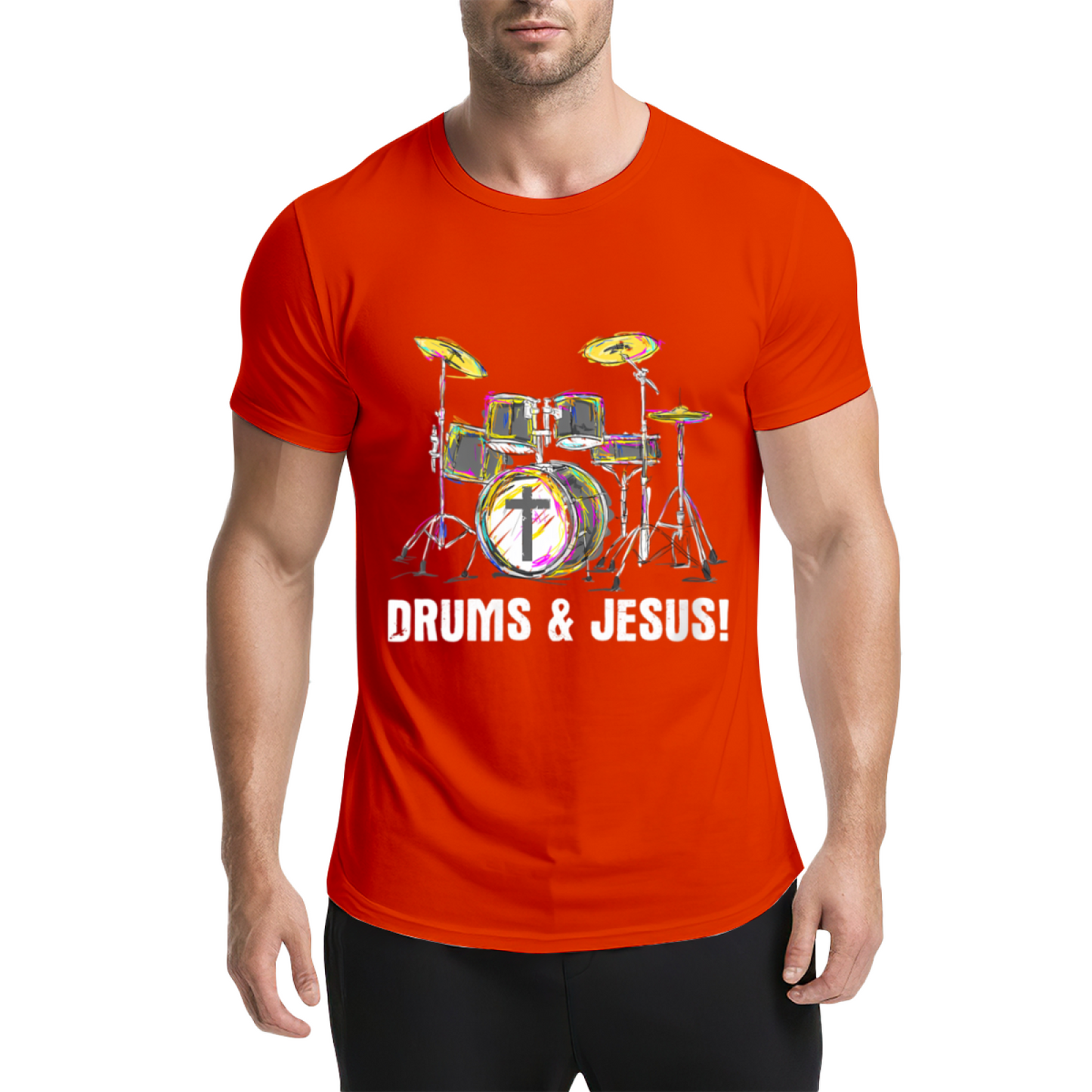 Drums & Jesus Colorful Drum Kit Christian Music Tee