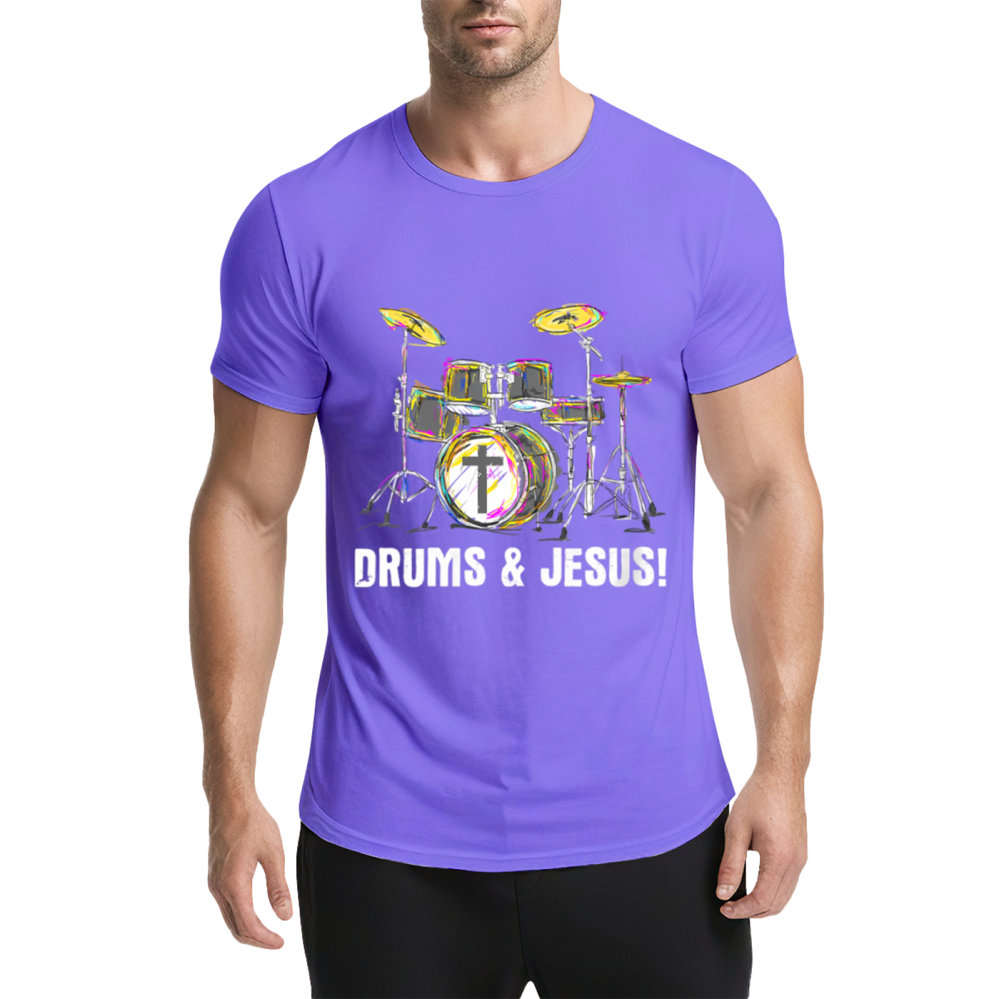 Drums & Jesus Colorful Drum Kit Christian Music Tee