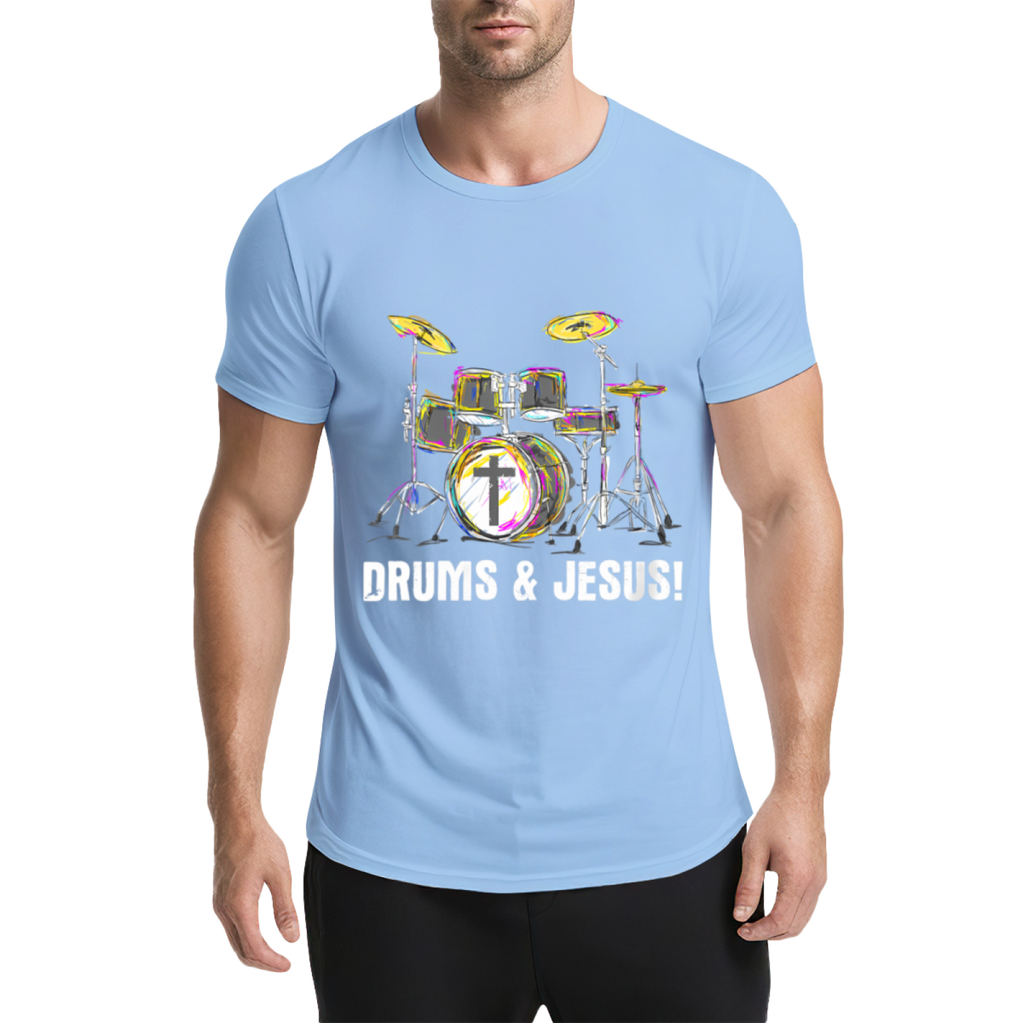Drums & Jesus Colorful Drum Kit Christian Music Tee