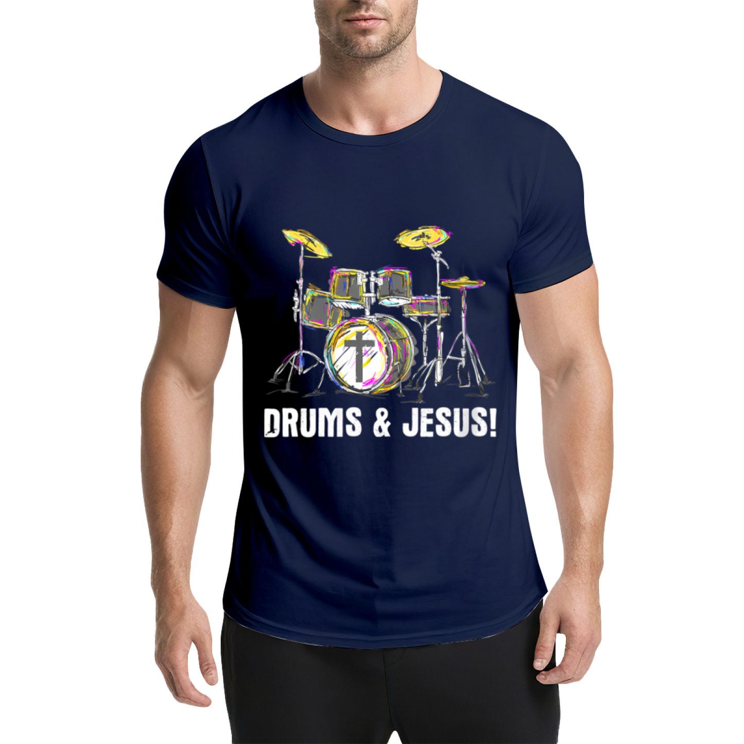 Drums & Jesus Colorful Drum Kit Christian Music Tee