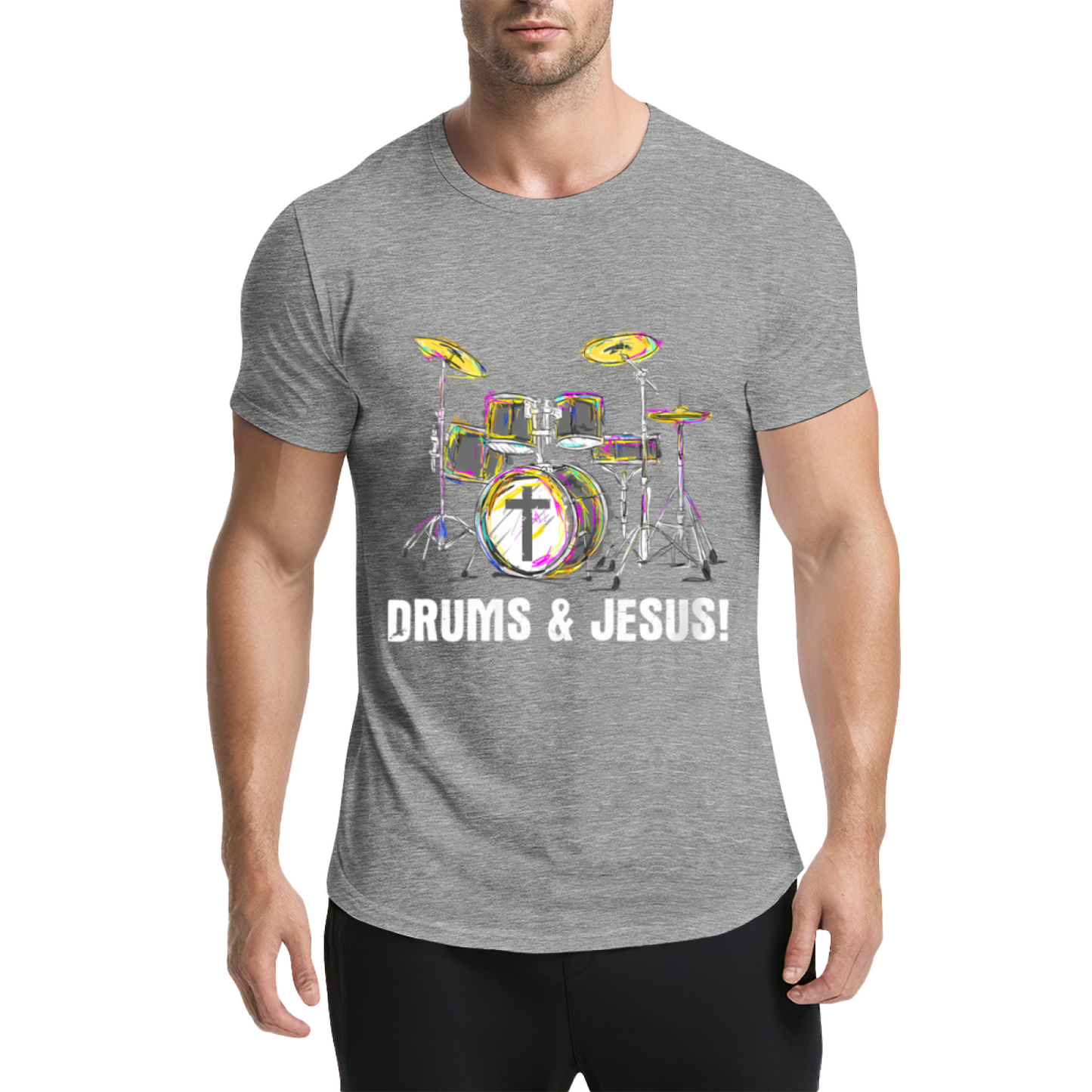 Drums & Jesus Colorful Drum Kit Christian Music Tee