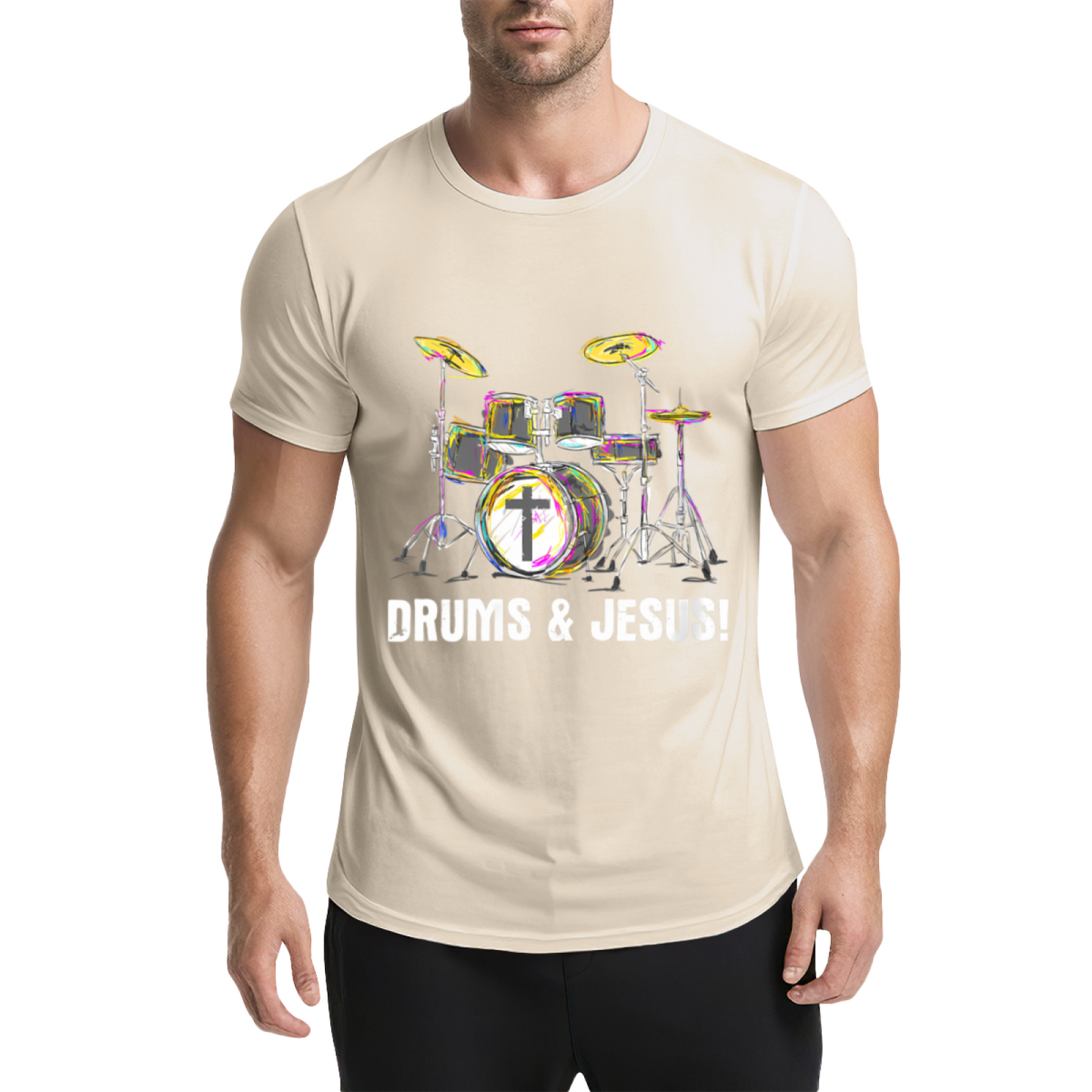 Drums & Jesus Colorful Drum Kit Christian Music Tee
