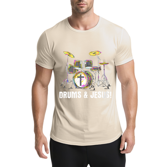 Drums & Jesus Colorful Drum Kit Christian Music Tee