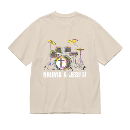 Drums & Jesus Colorful Drum Kit Christian Music Tee