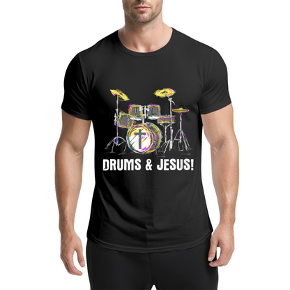 Drums & Jesus Colorful Drum Kit Christian Music Tee