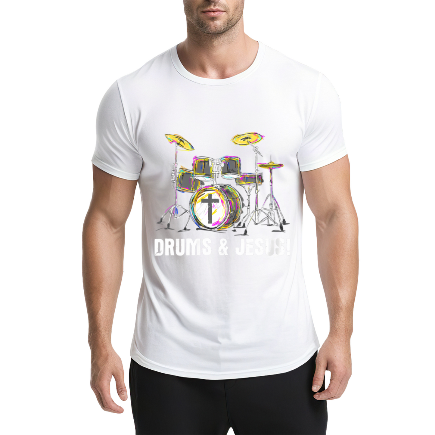 Drums & Jesus Colorful Drum Kit Christian Music Tee