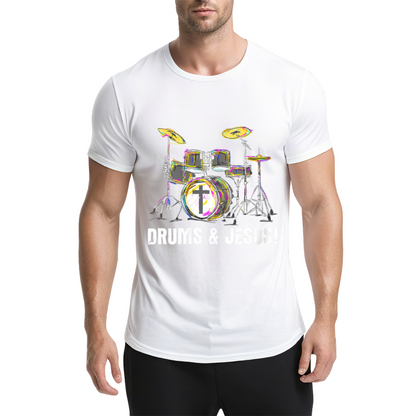 Drums & Jesus Colorful Drum Kit Christian Music Tee