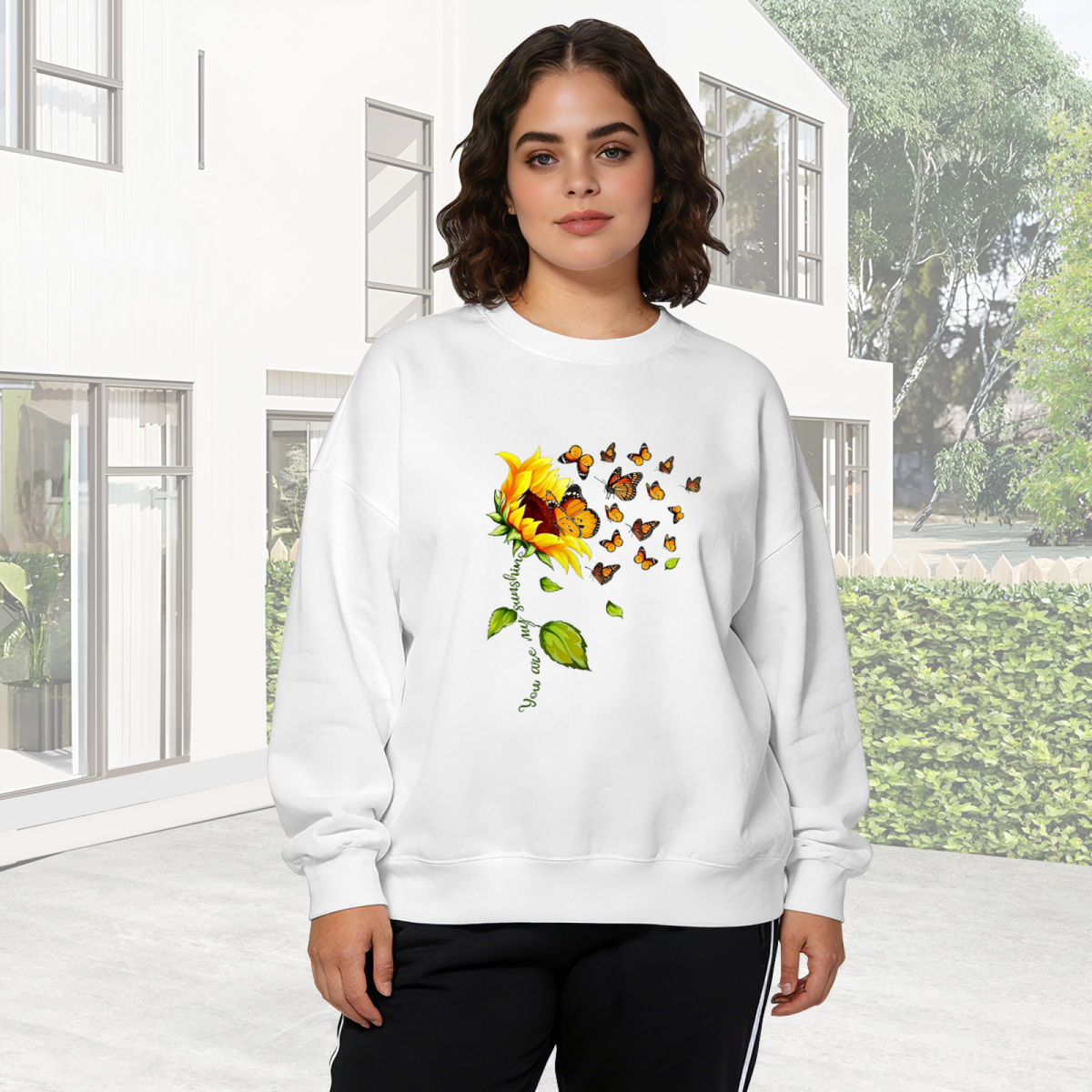 Sunflower And Butterfly You Are My Sunshine Graphic Crewneck Sweatshirt