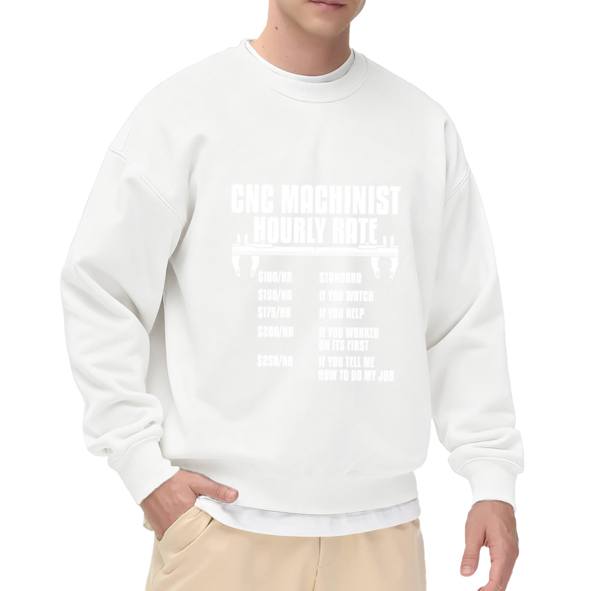 CNC Machinist Funny Hour Rate Meme Crewneck Sweatshirt