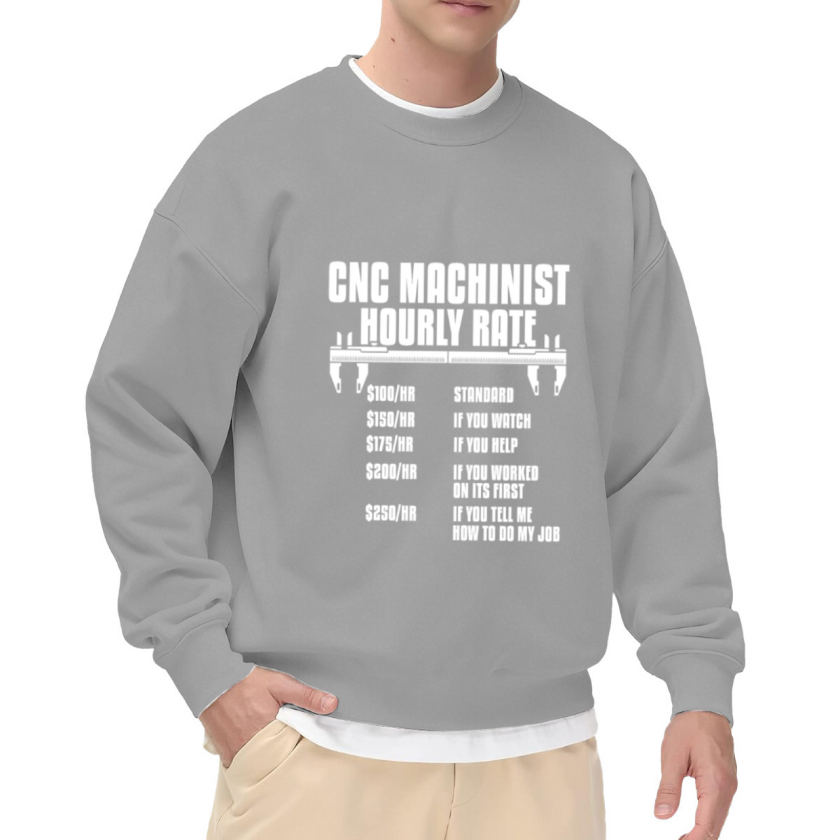 CNC Machinist Funny Hour Rate Meme Crewneck Sweatshirt