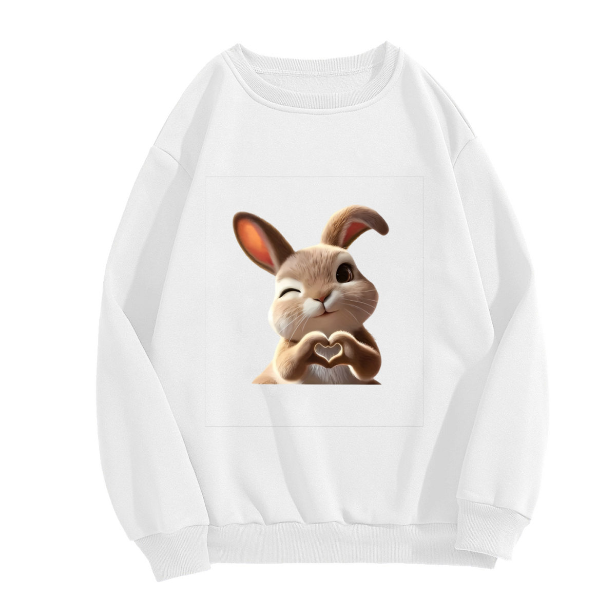 Adorable Wink Bunny Making Heart Gesture Crewneck Sweatshirt