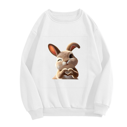 Adorable Wink Bunny Making Heart Gesture Crewneck Sweatshirt