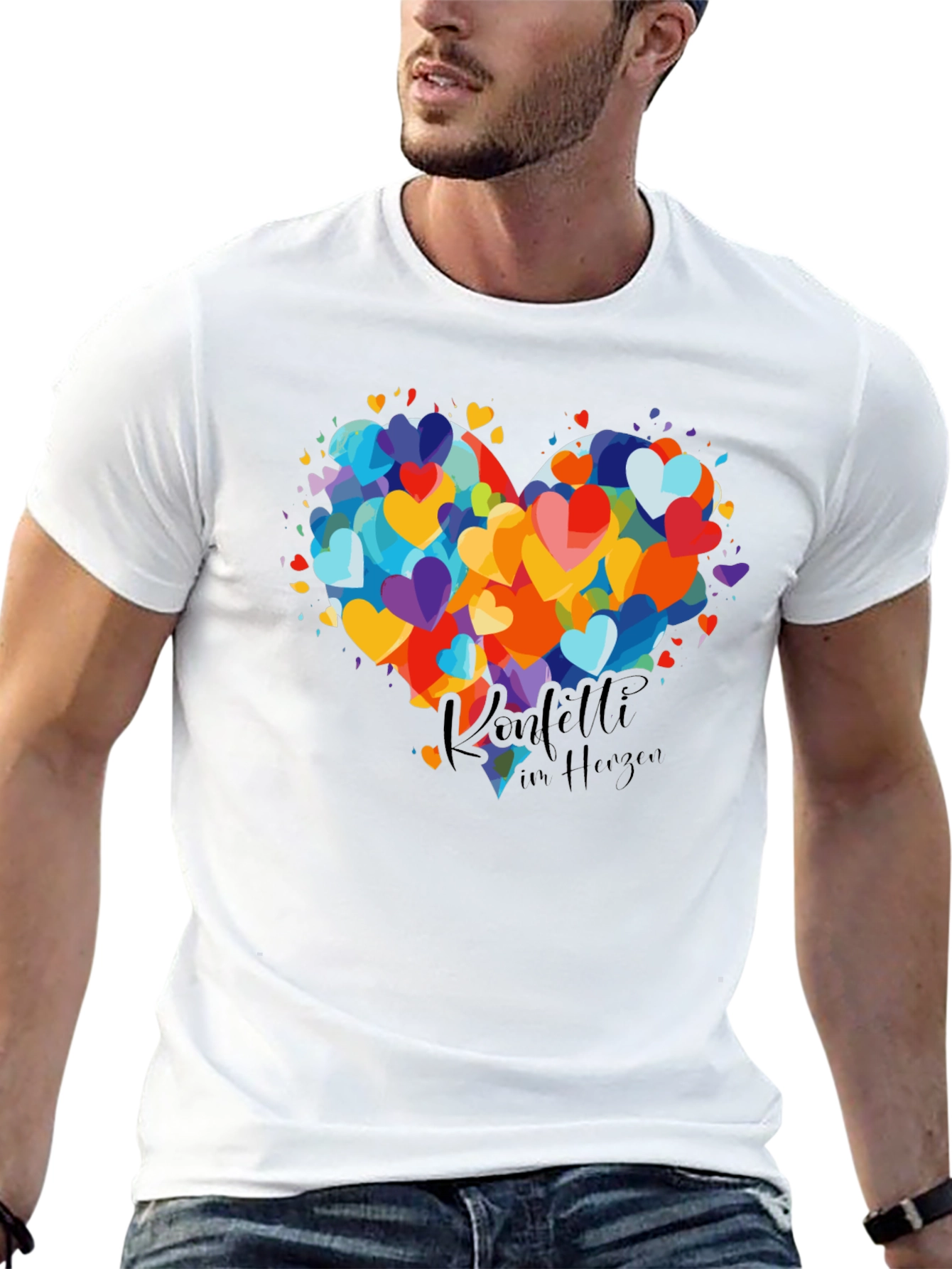 Heart Confetti Graphic Tee - Black Cotton