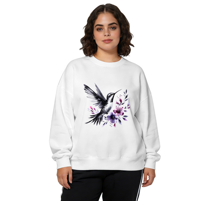 Watercolor Hummingbird With Purple Blossoms Crewneck Sweatshirt