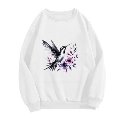 Watercolor Hummingbird With Purple Blossoms Crewneck Sweatshirt