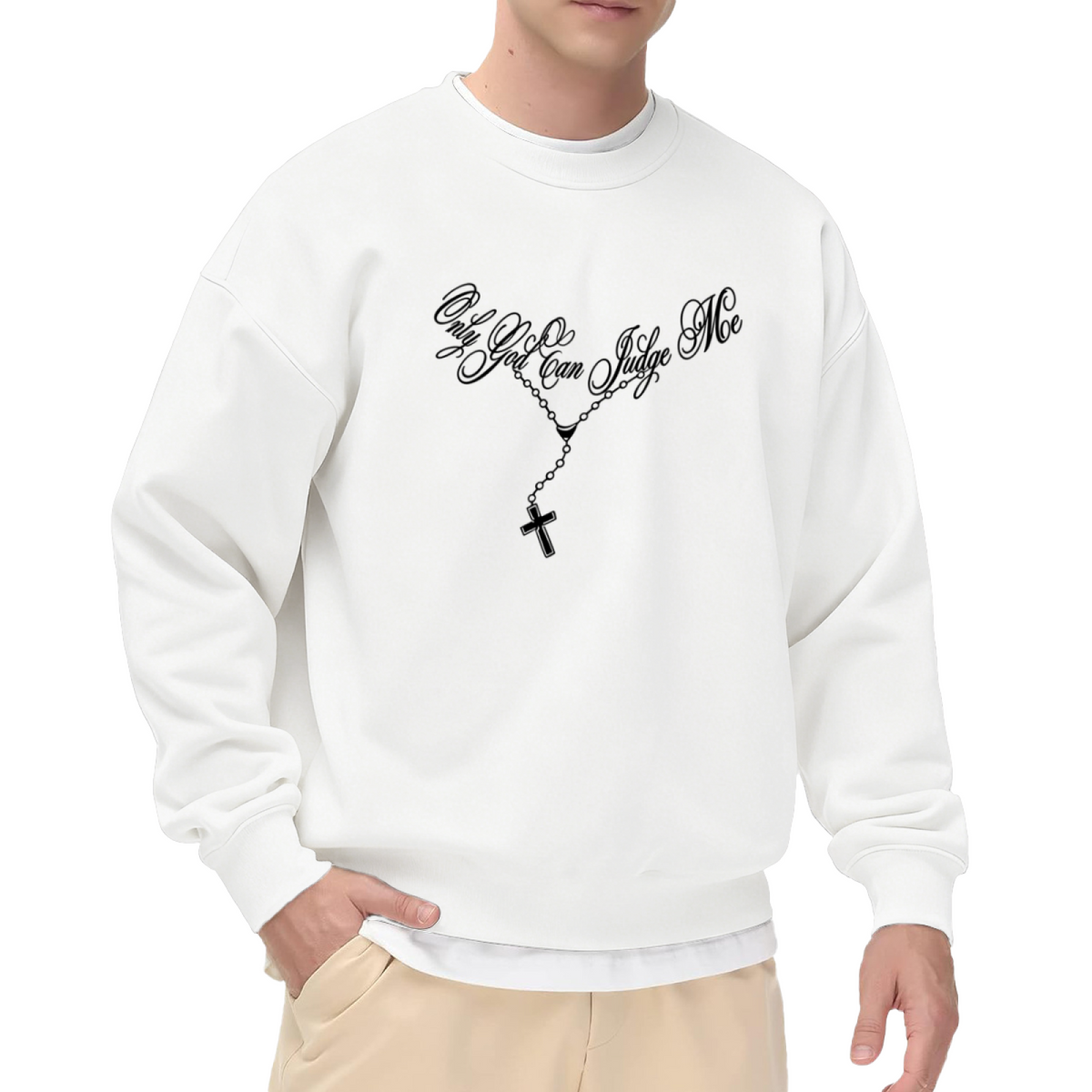 Only God Can Judge Me Cross Rosary Crewneck Sweatshirt